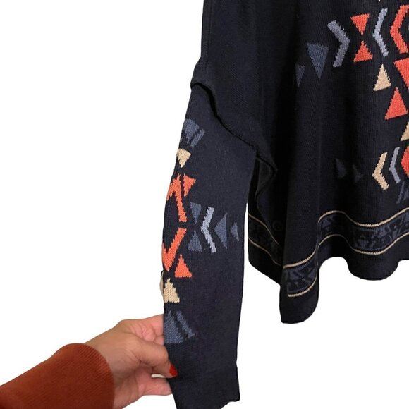 J Jill Aztec Southwest Oversize Sweater Poncho Size M Petite - Picture 4 of 9